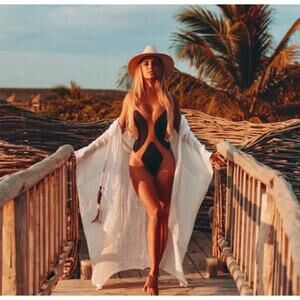 Sqorpios Elements Bodysuit One Piece Sexy Bathing Suit Swim Medium Black Sheer